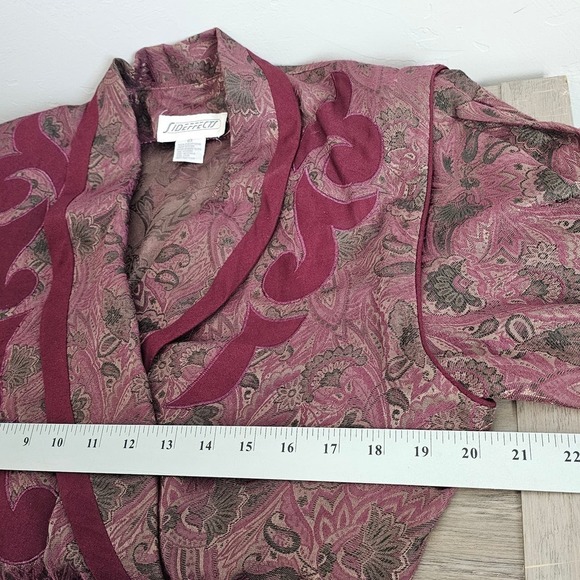 Vintage 80s Side Effects Sweater Large Collared Burgundy Paisley Crossover Retro - Picture 8 of 9